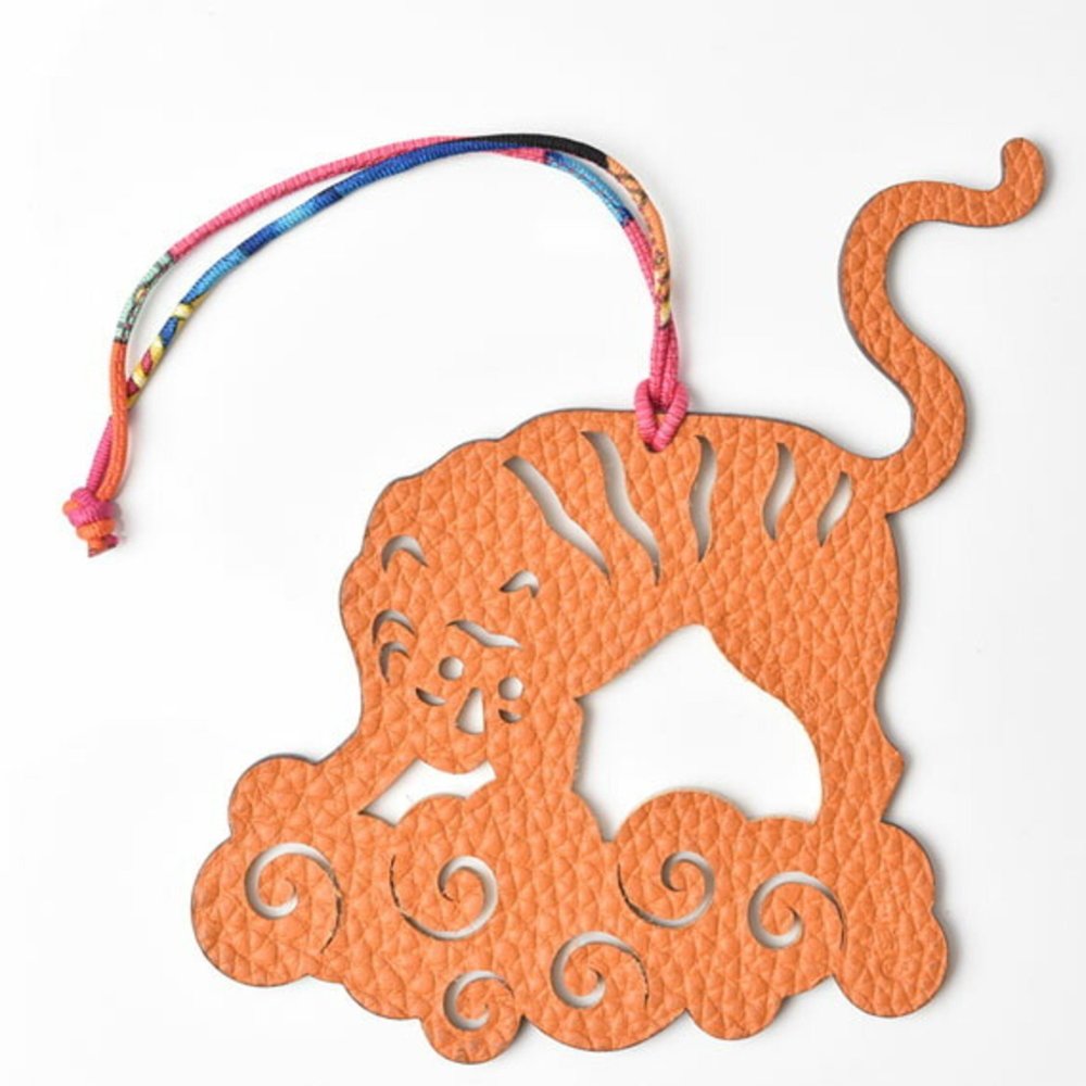 Hermes Bag Charm Strap Keychain HERMES Epson Taurillon Clemence Tiger Motif P...
